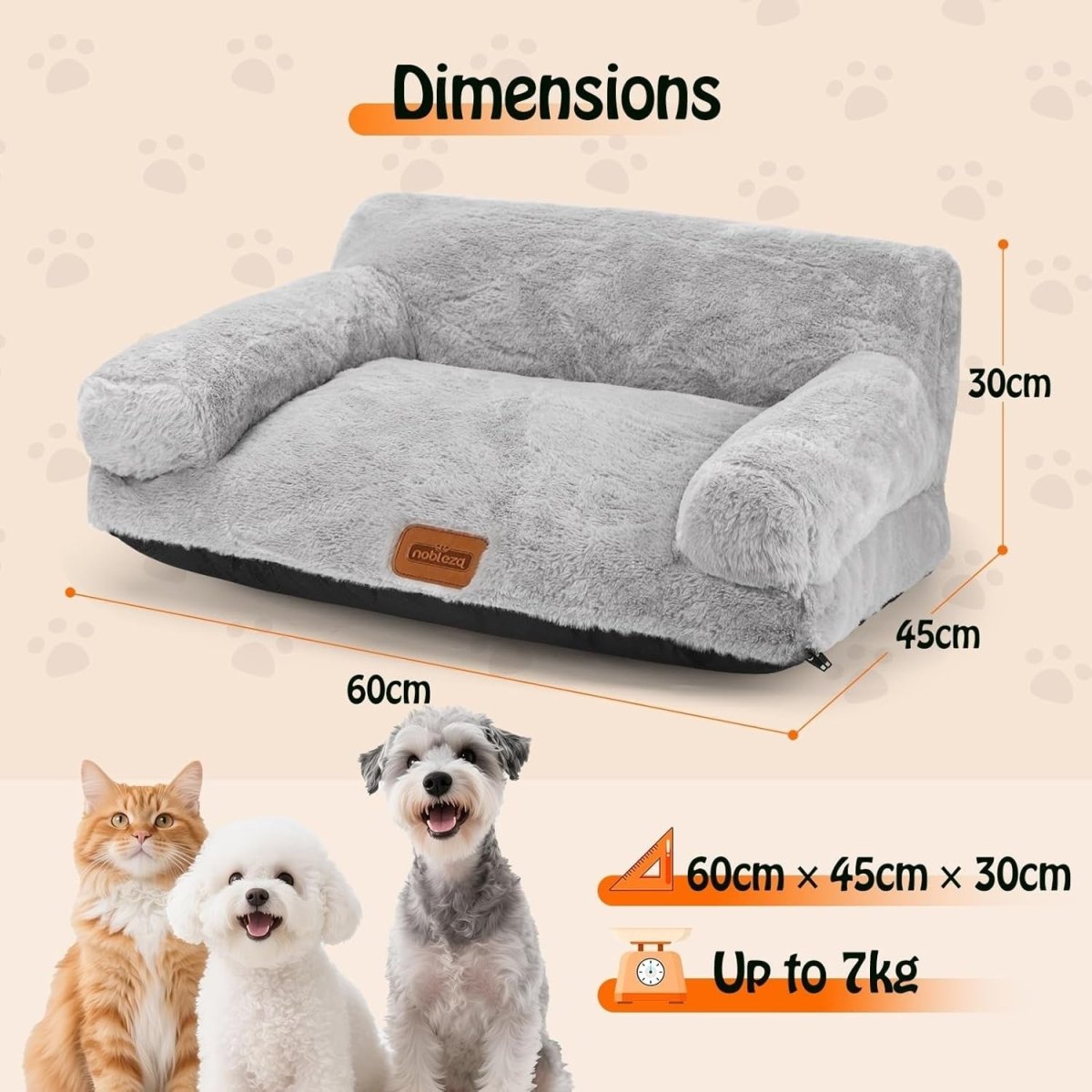 Fluffy Cat Sofa Bed Faux Fur Washable Pet Couch Non Slip 60x45x30cm - Kwikley