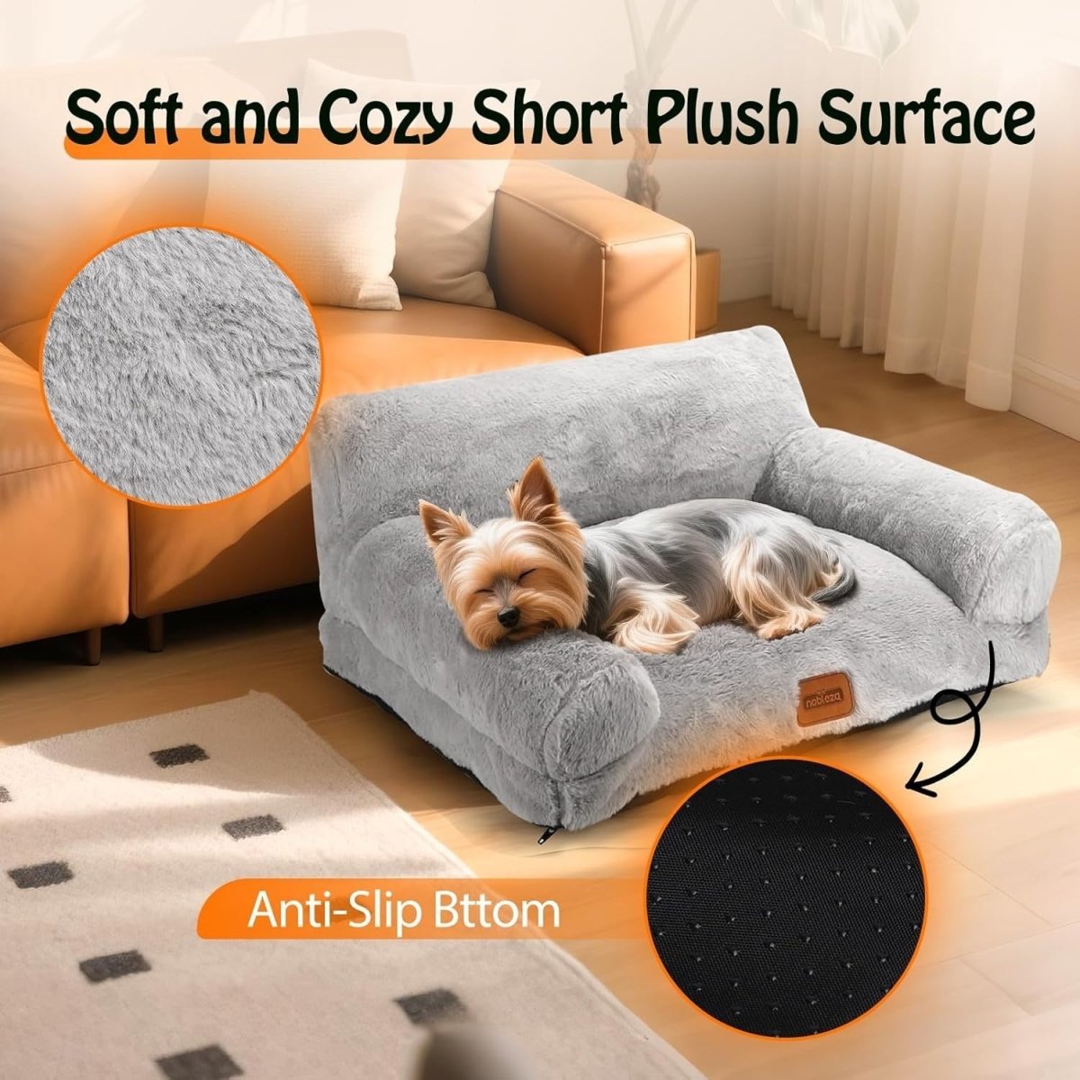 Fluffy Cat Sofa Bed Faux Fur Washable Pet Couch Non Slip 60x45x30cm - Kwikley