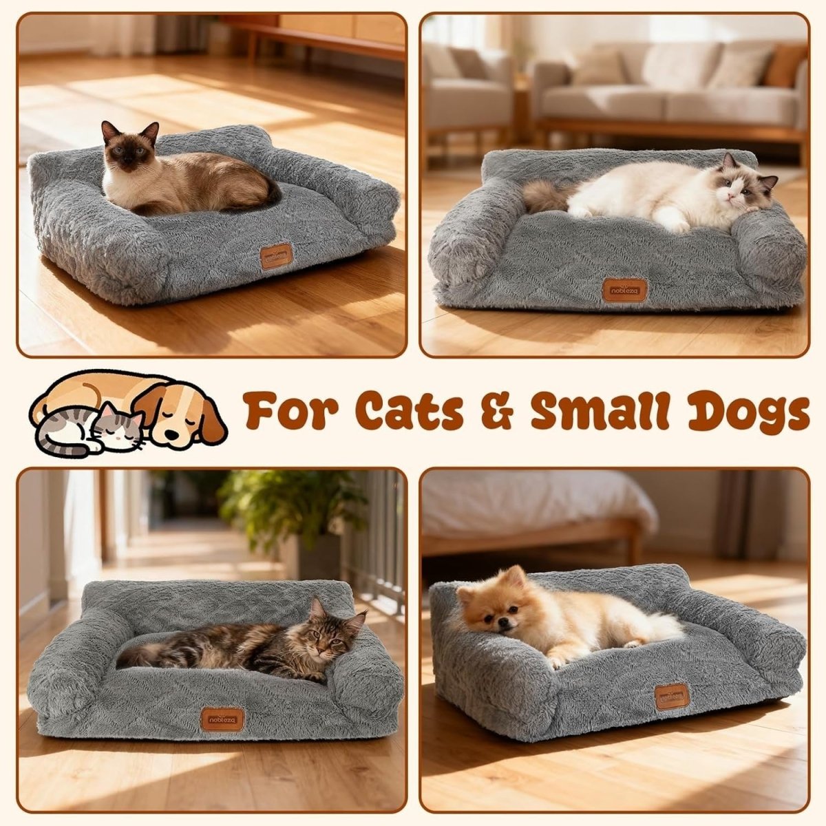Fluffy Cat Sofa Bed Plush Pet Couch Washable Non Slip 60x45x30cm - Kwikley