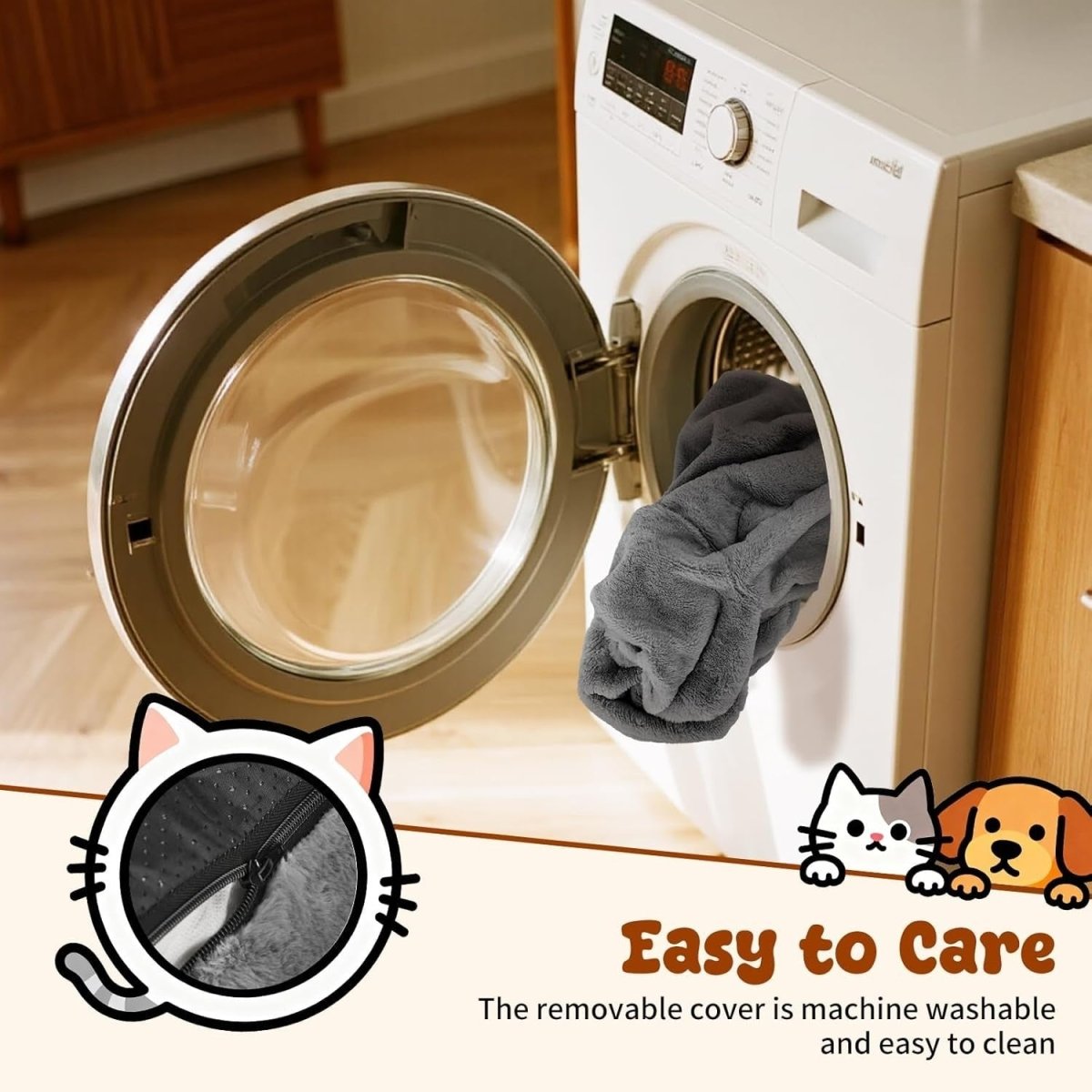 Fluffy Cat Sofa Bed Plush Pet Couch Washable Non Slip 60x45x30cm - Kwikley