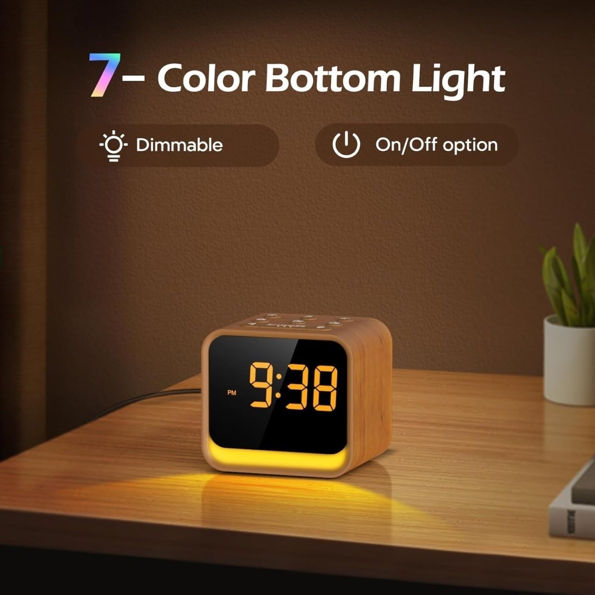 FM Radio Alarm Clock White Noise Machine Night Light Dimmable LED - Kwikley