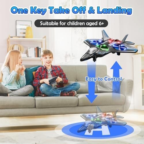 Foam RC Airplane Drone with Lights, 4 Motors, 360° Flips & 2 Batteries - Kwikley