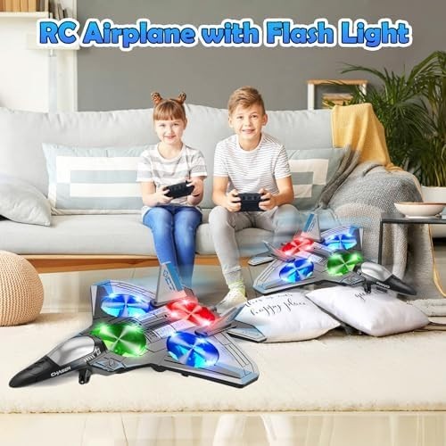 Foam RC Airplane Drone with Lights, 4 Motors, 360° Flips & 2 Batteries - Kwikley