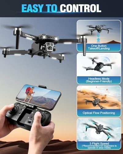 Foldable 1080P Dual Camera Drone with Zoom, Brushless Motor & 2 Batteries - Kwikley