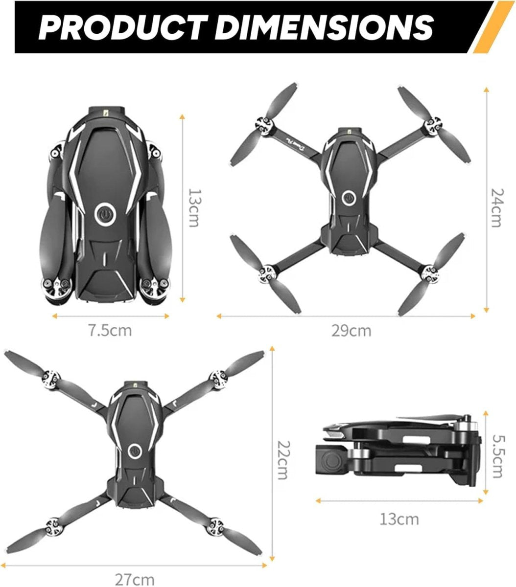 Foldable 1080P HD Camera Drone, Brushless Motor, 2 Batteries, Obstacle Avoidance - Kwikley