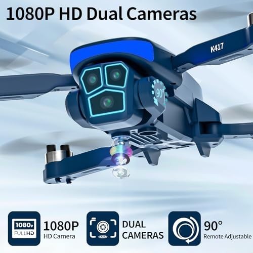 Foldable 1080P HD Camera Drone with Blue LED, Gesture Control for Kids & Adults - Kwikley