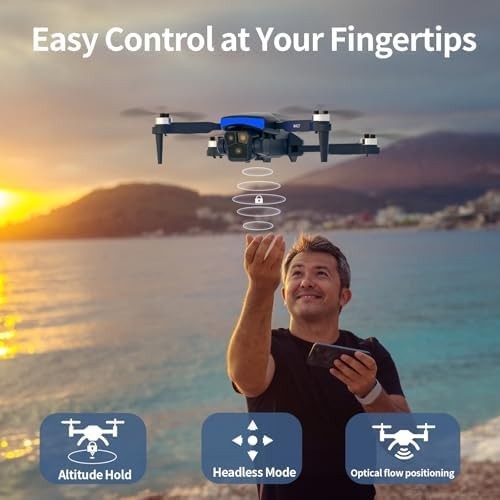 Foldable 1080P HD Camera Drone with Blue LED, Gesture Control for Kids & Adults - Kwikley