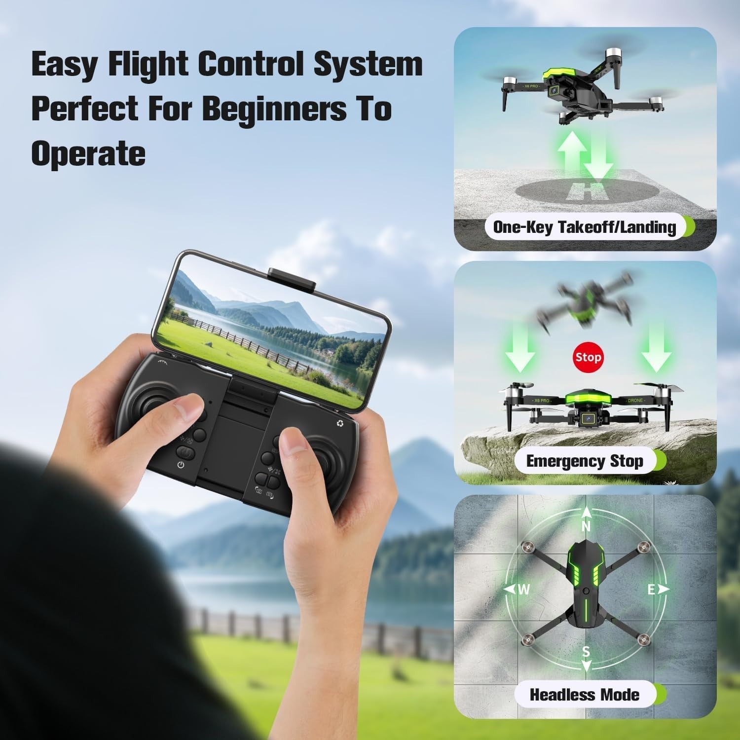 Foldable 1080P HD Camera Drone with Brushless Motor, WiFi FPV, 30min Flight Time - Kwikley