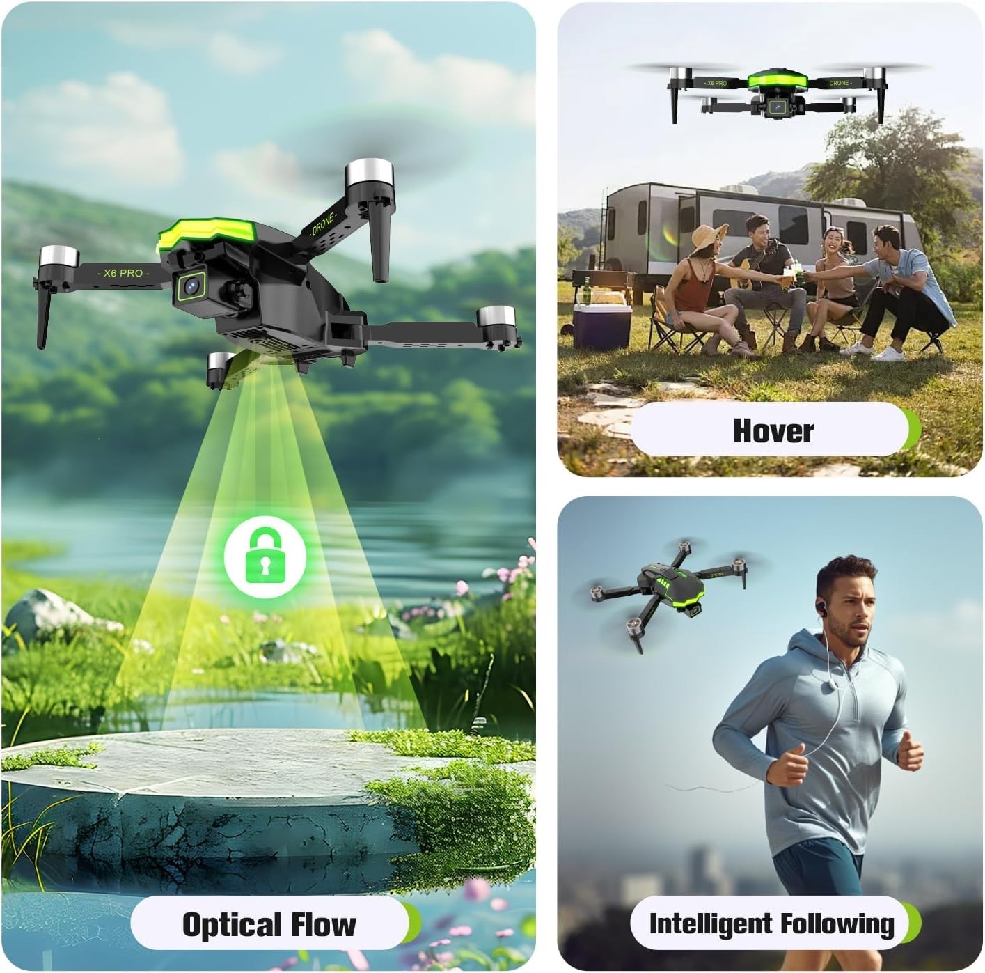 Foldable 1080P HD Camera Drone with Brushless Motor, WiFi FPV, 30min Flight Time - Kwikley