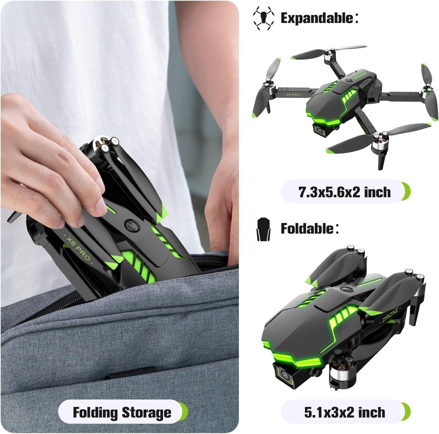 Foldable 1080P HD Camera Drone with Brushless Motor, WiFi FPV, 30min Flight Time - Kwikley
