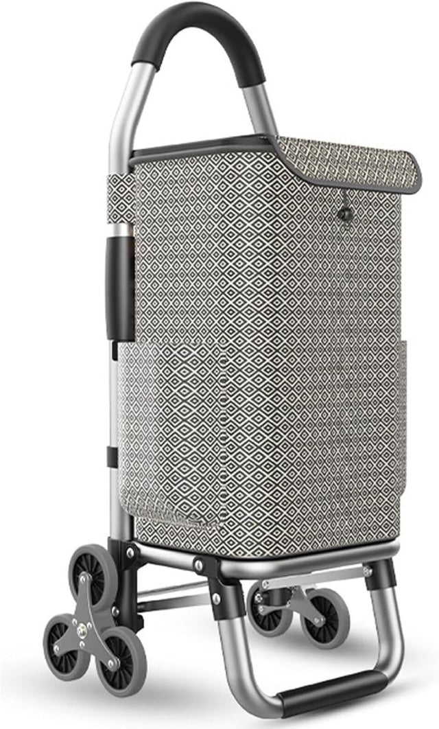 Foldable 2-in-1 Shopping Trolley 6-Wheel Quiet Stair Climber Waterproof Cart