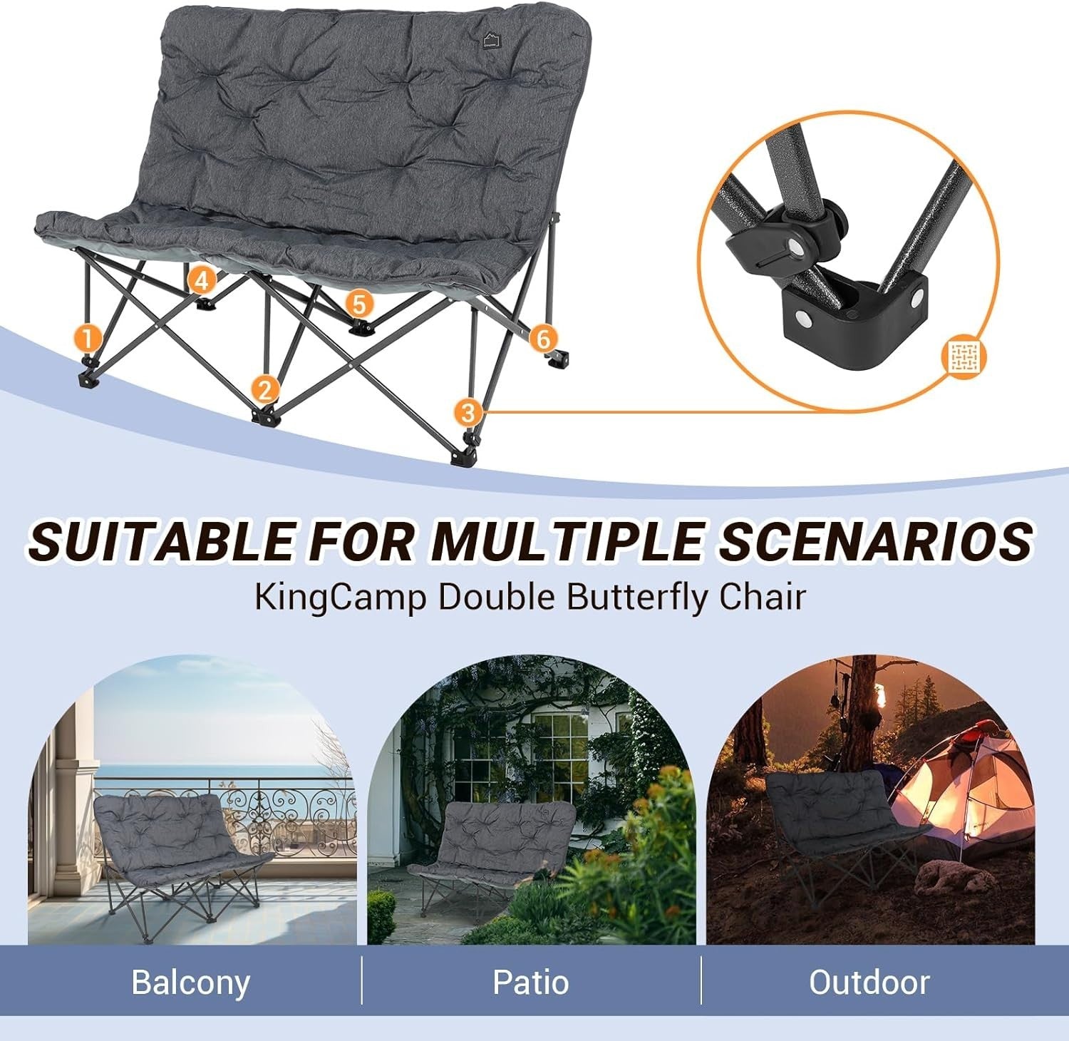 Foldable 2 Seater Padded Camping Sofa Chair Heavy Duty Outdoor Seat - Kwikley