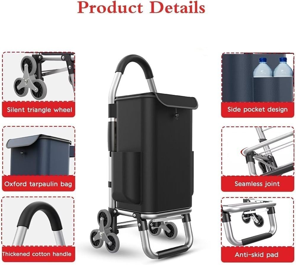 Foldable 3 - Wheel Stair Climber Shopping Cart 36L Silent Wheels 50kg - Kwikley