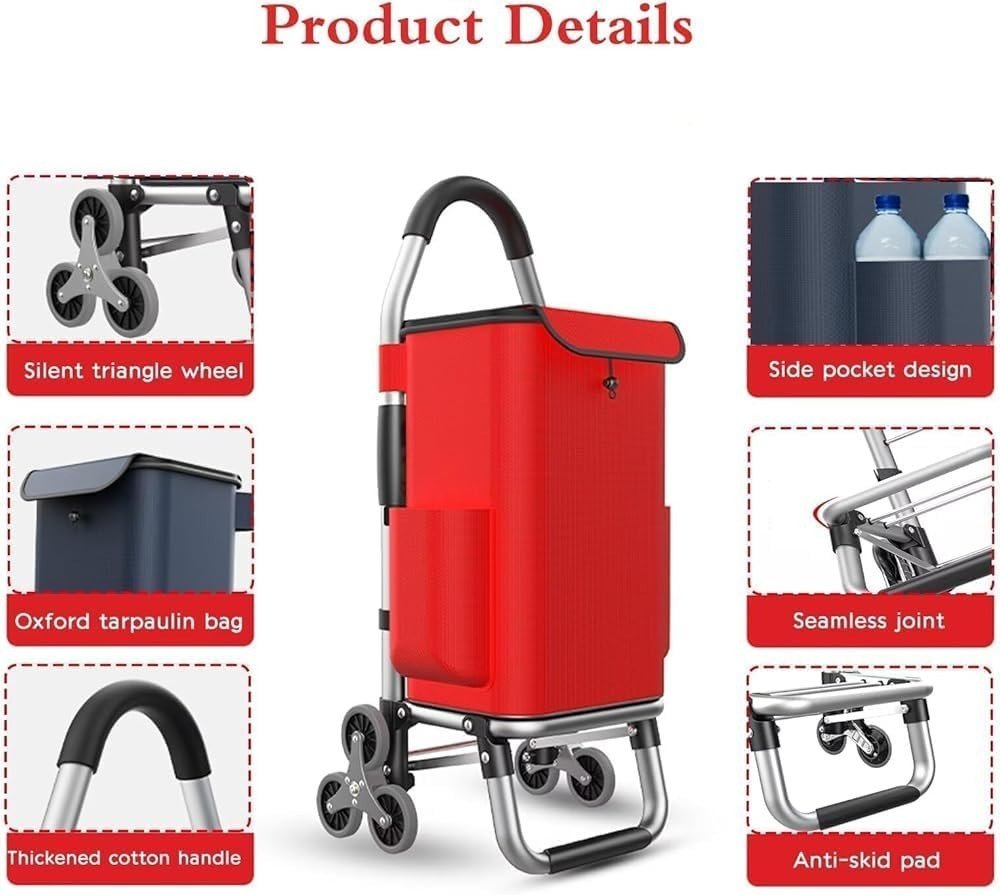 Foldable 3 - Wheel Stair Climber Shopping Cart 36L Silent Wheels 50kg Capacity - Kwikley