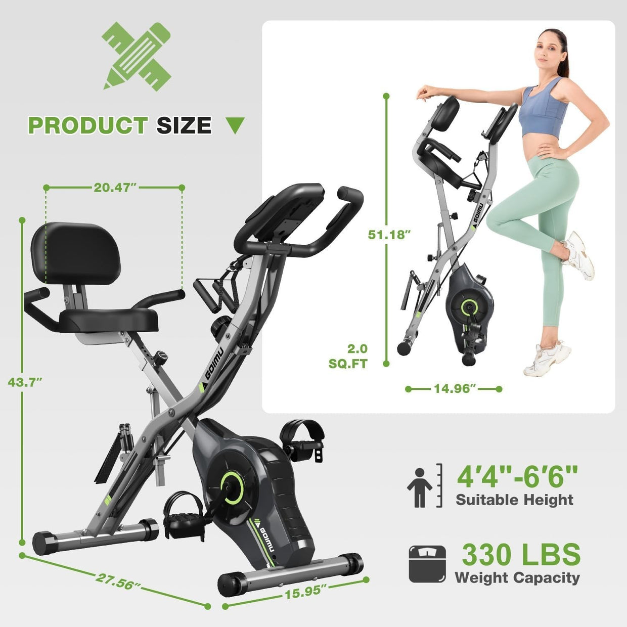 Foldable 5 - in - 1 X - Bike 16 - Level Magnetic Resistance Quiet Seat Backrest 330LB - Kwikley