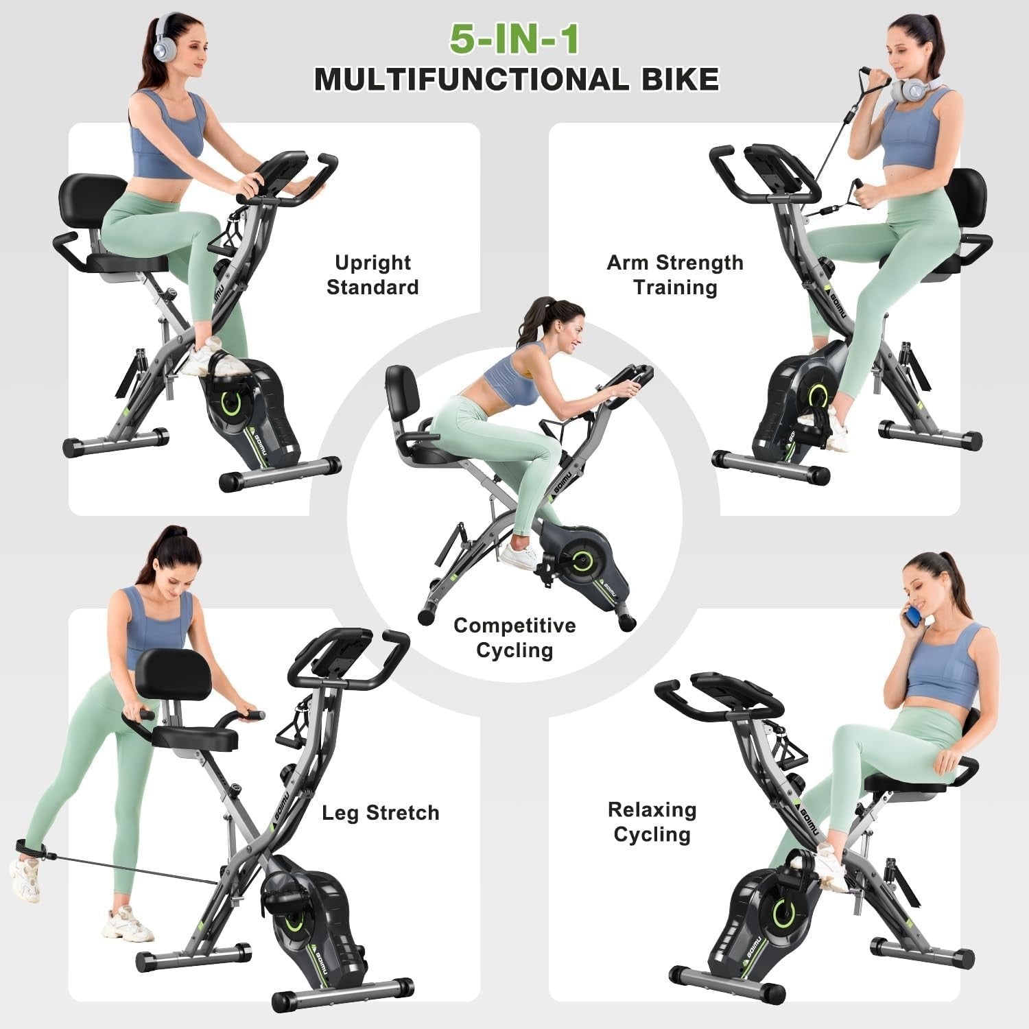 Foldable 5 - in - 1 X - Bike 16 - Level Magnetic Resistance Quiet Seat Backrest 330LB - Kwikley