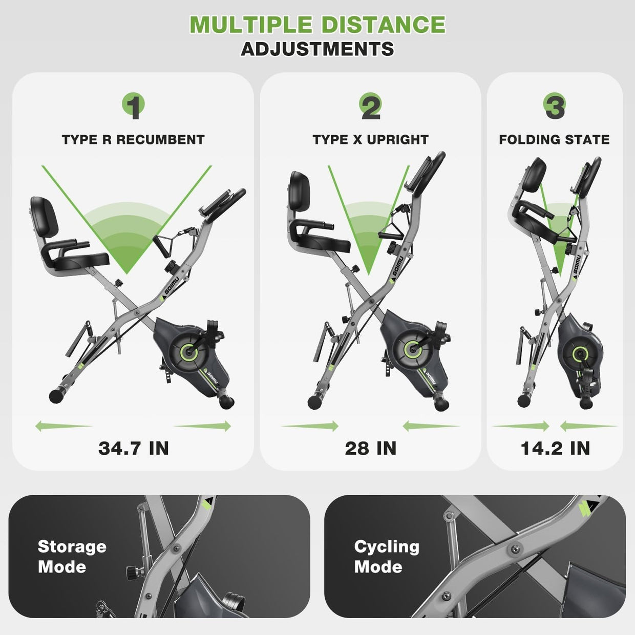 Foldable 5 - in - 1 X - Bike 16 - Level Magnetic Resistance Quiet Seat Backrest 330LB - Kwikley