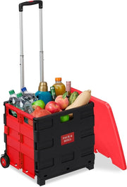 Foldable 50L Red/Black Shopping Trolley with Telescopic Handle – Up to 35kg - Kwikley