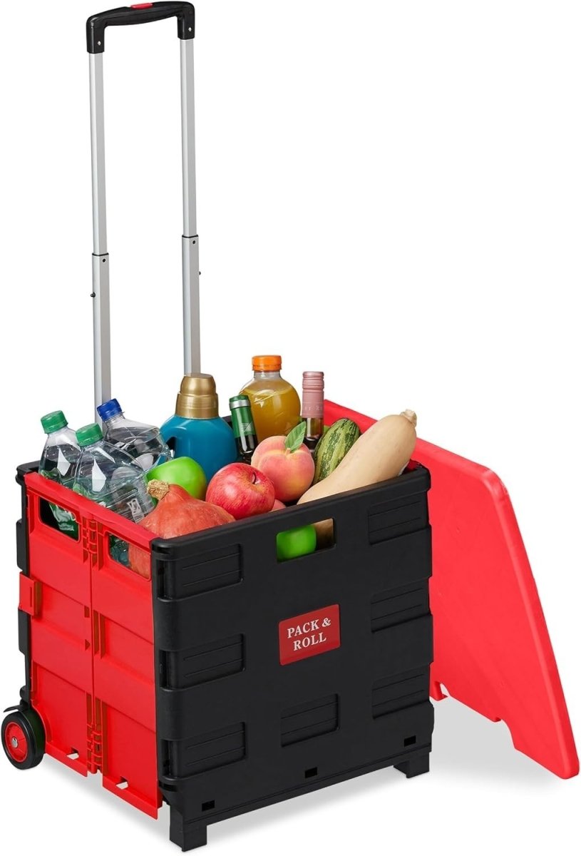 Foldable 50L Red/Black Shopping Trolley with Telescopic Handle – Up to 35kg - Kwikley