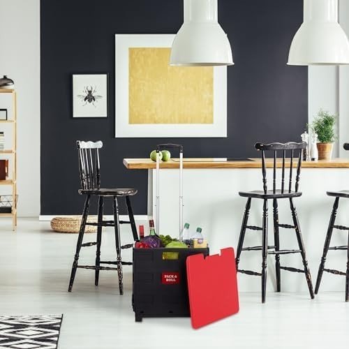 Foldable 50L Red/Black Shopping Trolley with Telescopic Handle – Up to 35kg - Kwikley