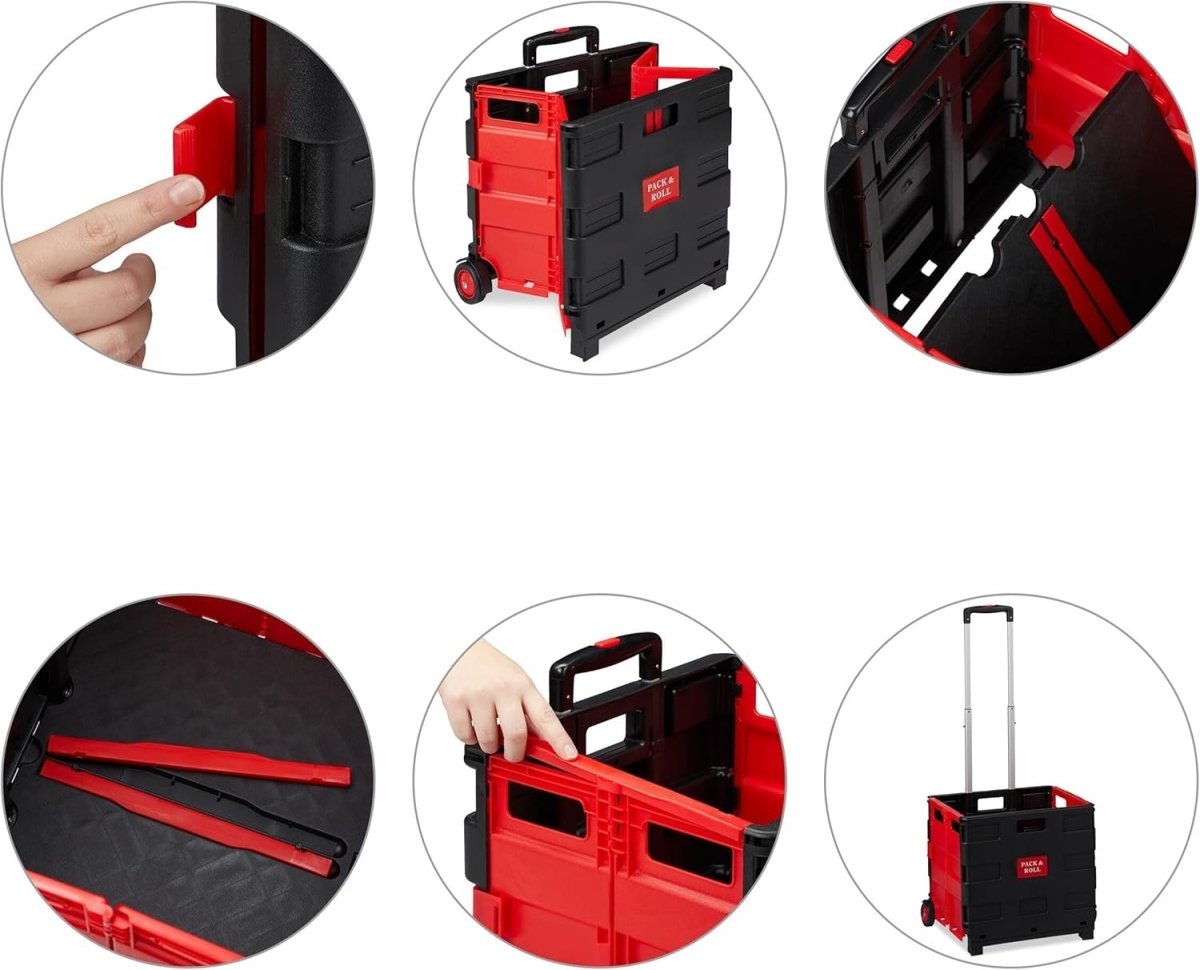 Foldable 50L Red/Black Shopping Trolley with Telescopic Handle – Up to 35kg - Kwikley