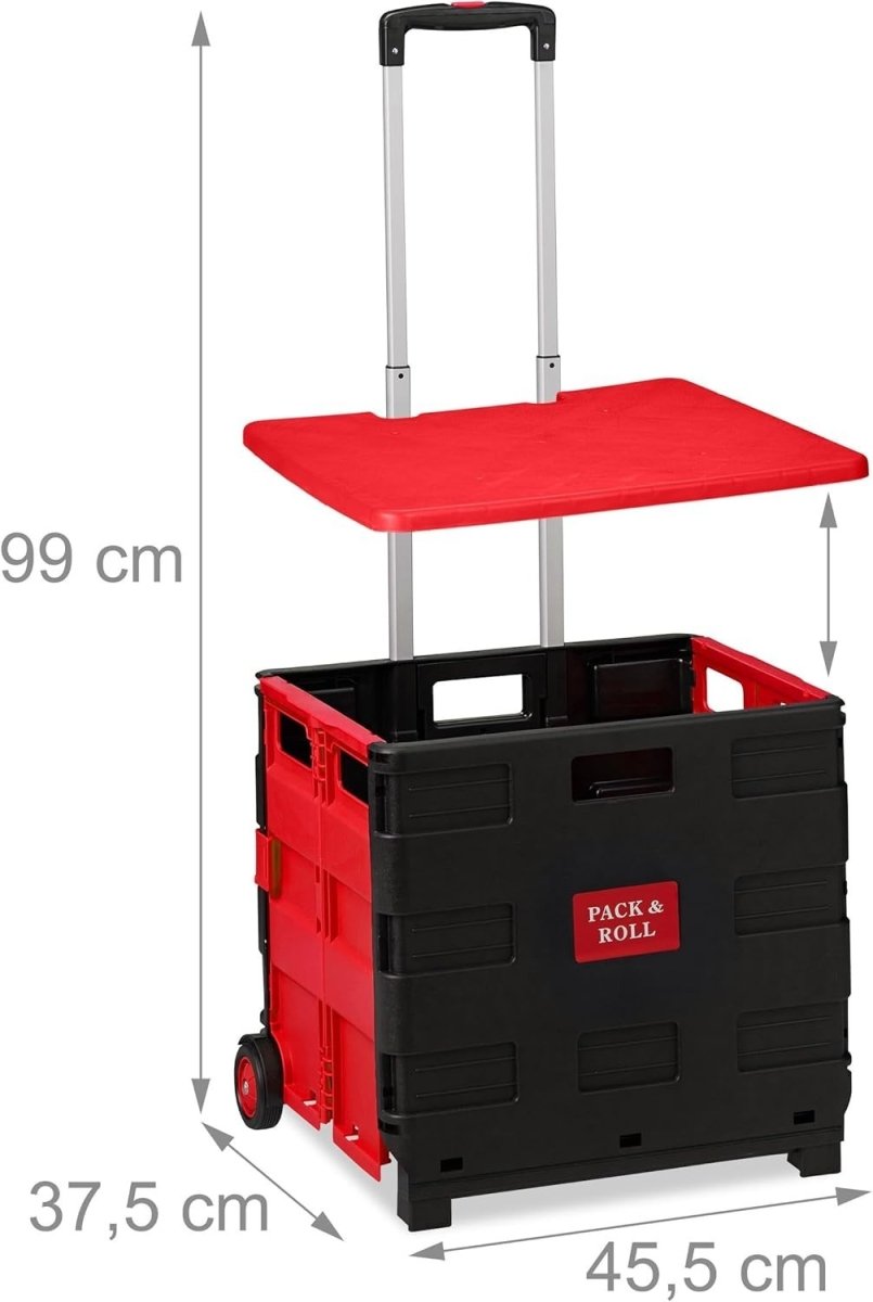 Foldable 50L Red/Black Shopping Trolley with Telescopic Handle – Up to 35kg - Kwikley