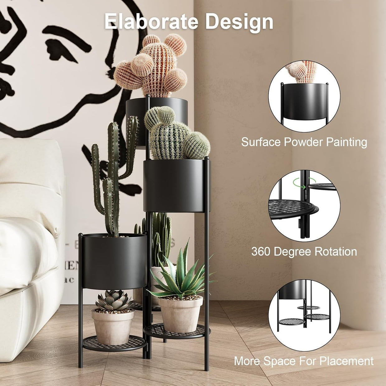 Foldable 6 Tier Metal Plant Stand Indoor Outdoor Black Flower Pot Display Rack - Kwikley