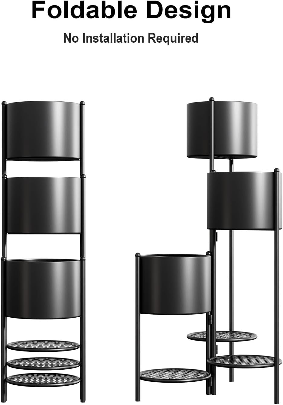 Foldable 6 Tier Metal Plant Stand Indoor Outdoor Black Flower Pot Display Rack - Kwikley