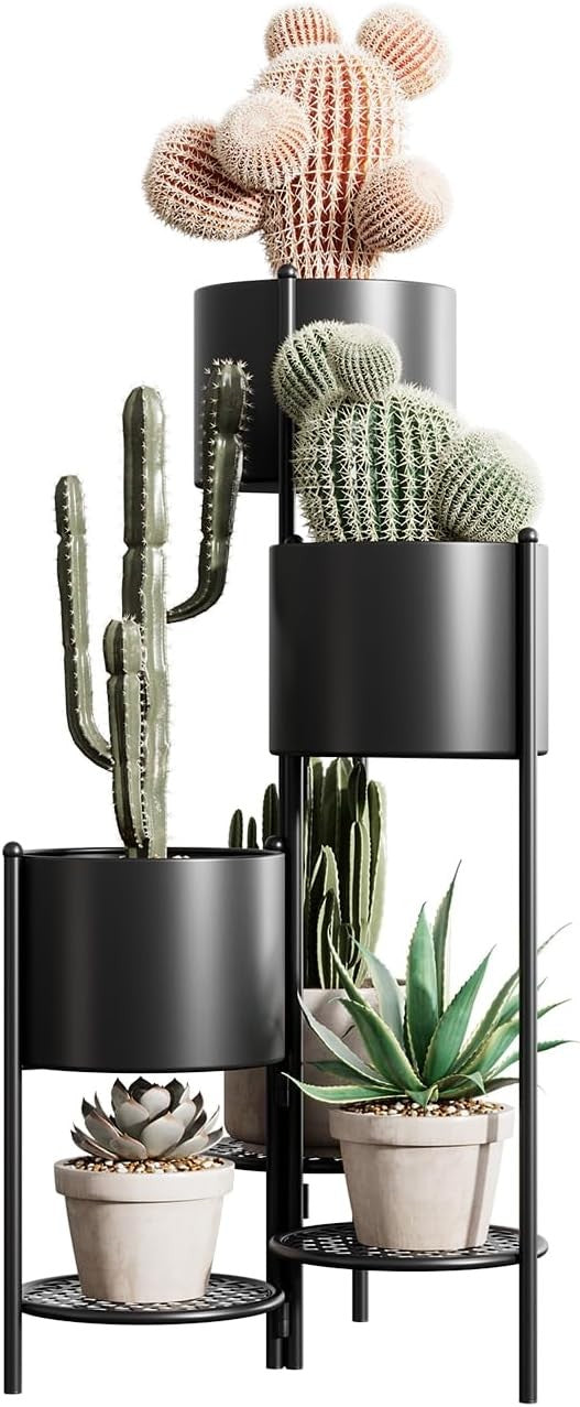 Foldable 6 Tier Metal Plant Stand Indoor Outdoor Black Flower Pot Display Rack - Kwikley