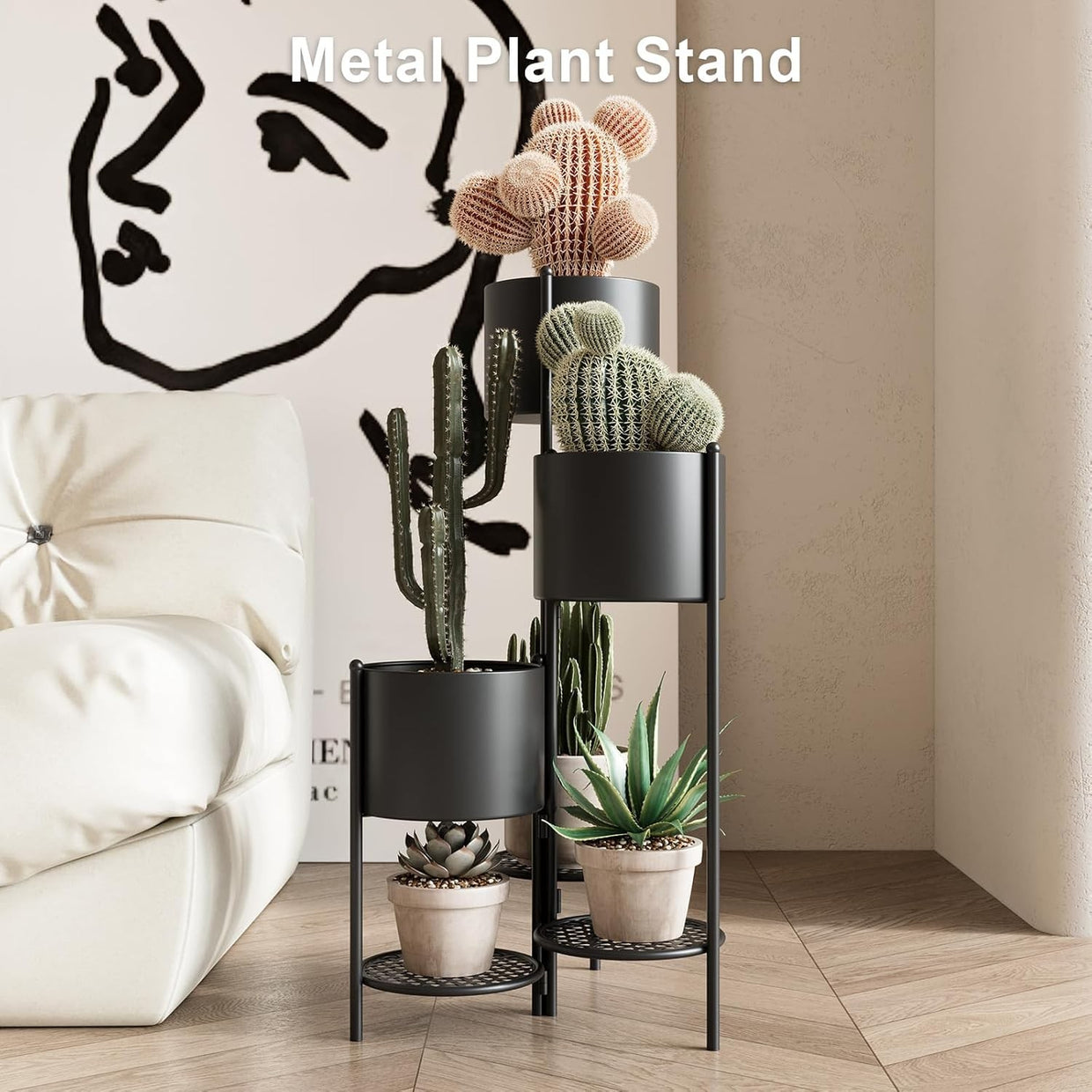 Foldable 6 Tier Metal Plant Stand Indoor Outdoor Black Flower Pot Display Rack - Kwikley