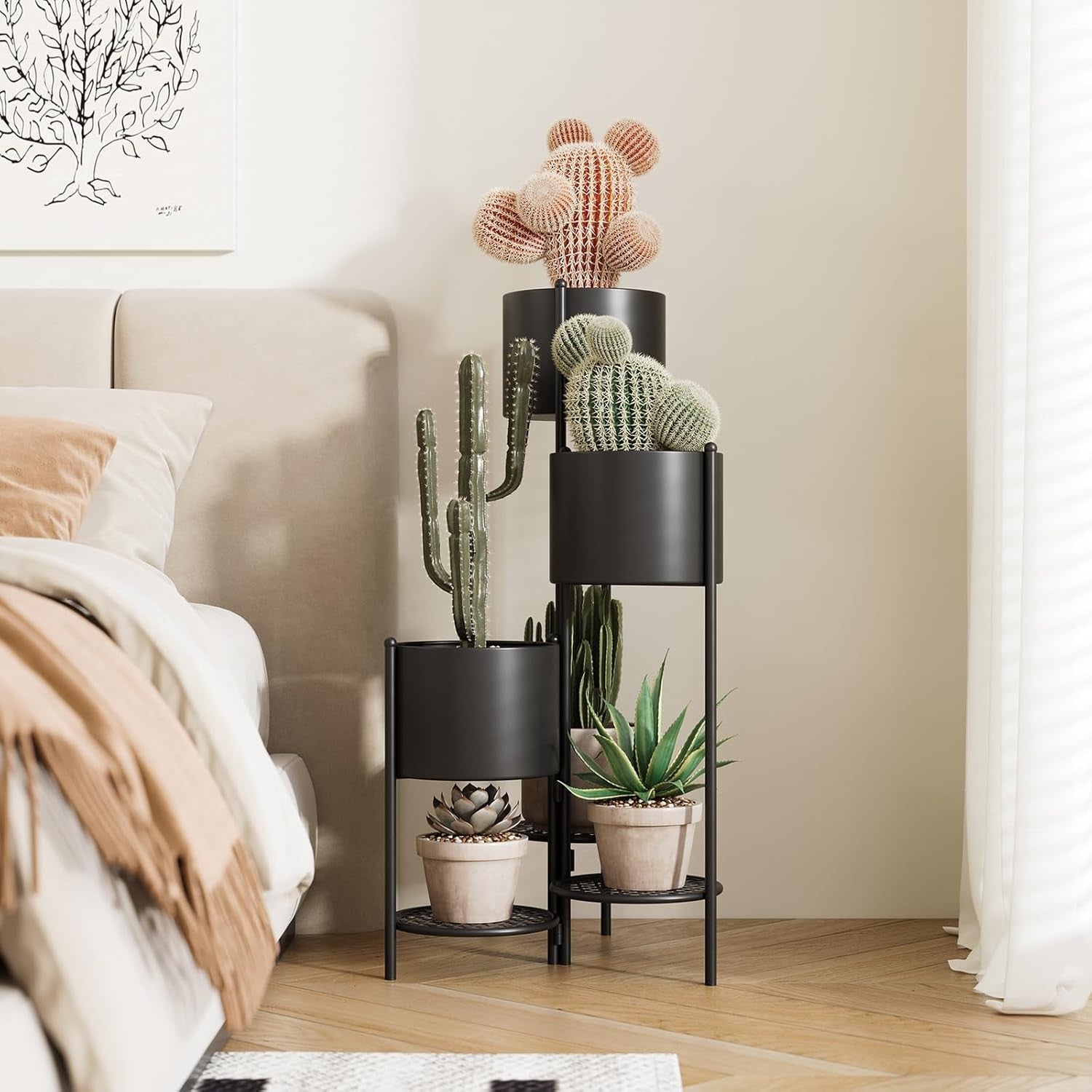 Foldable 6 Tier Metal Plant Stand Indoor Outdoor Black Flower Pot Display Rack - Kwikley