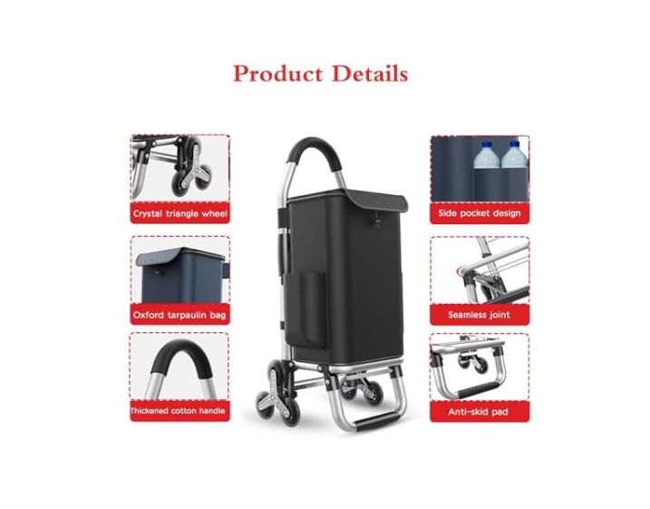 Foldable 6 - Wheel Stair Climber Shopping Cart 36L Waterproof Lightweight 50kg - Kwikley