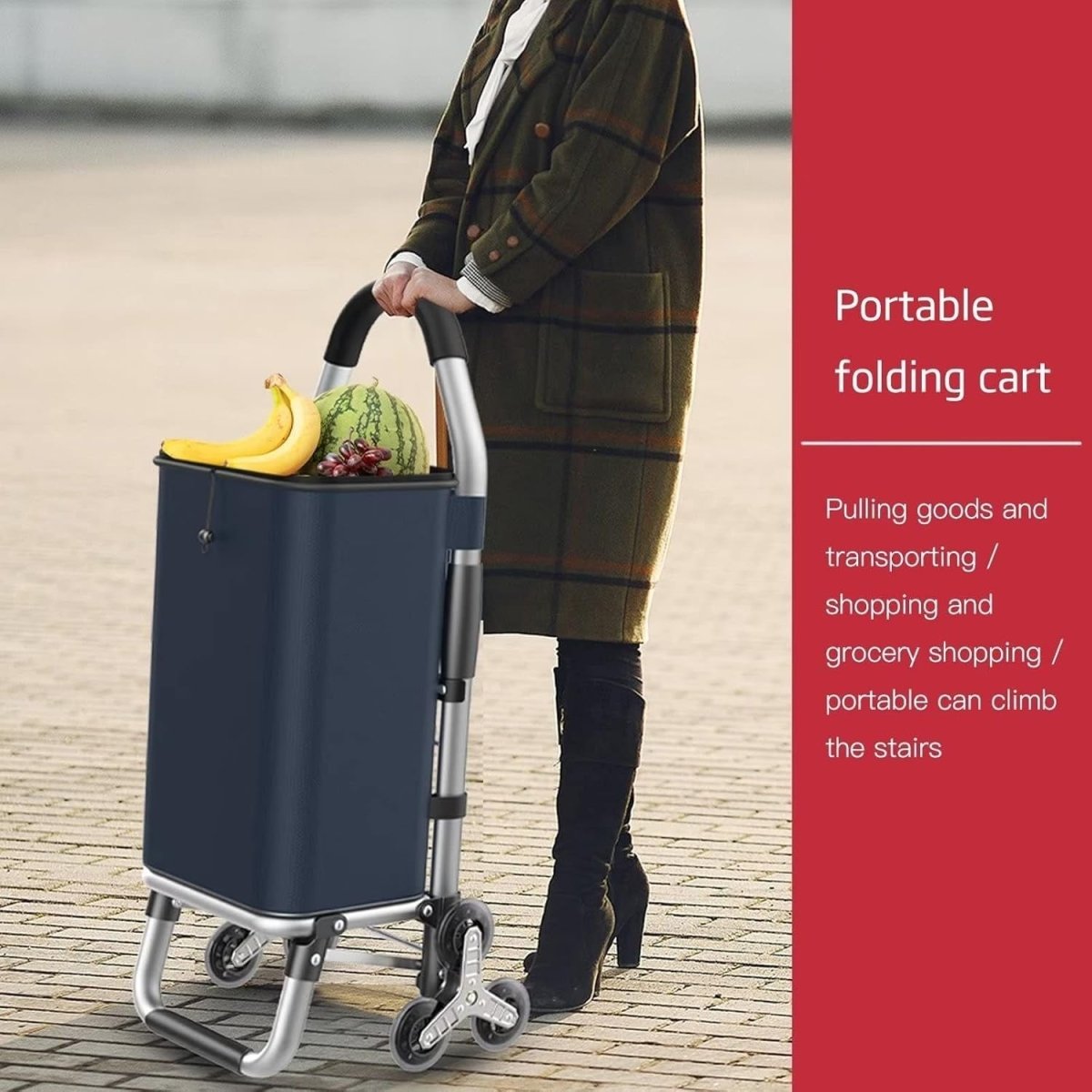 Foldable 6 - Wheel Stair Climber Shopping Trolley 36L Lightweight Aluminium - Kwikley