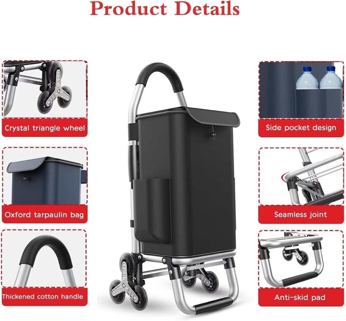 Foldable 6 - Wheel Stair Climber Shopping Trolley 36L Lightweight Aluminium - Kwikley