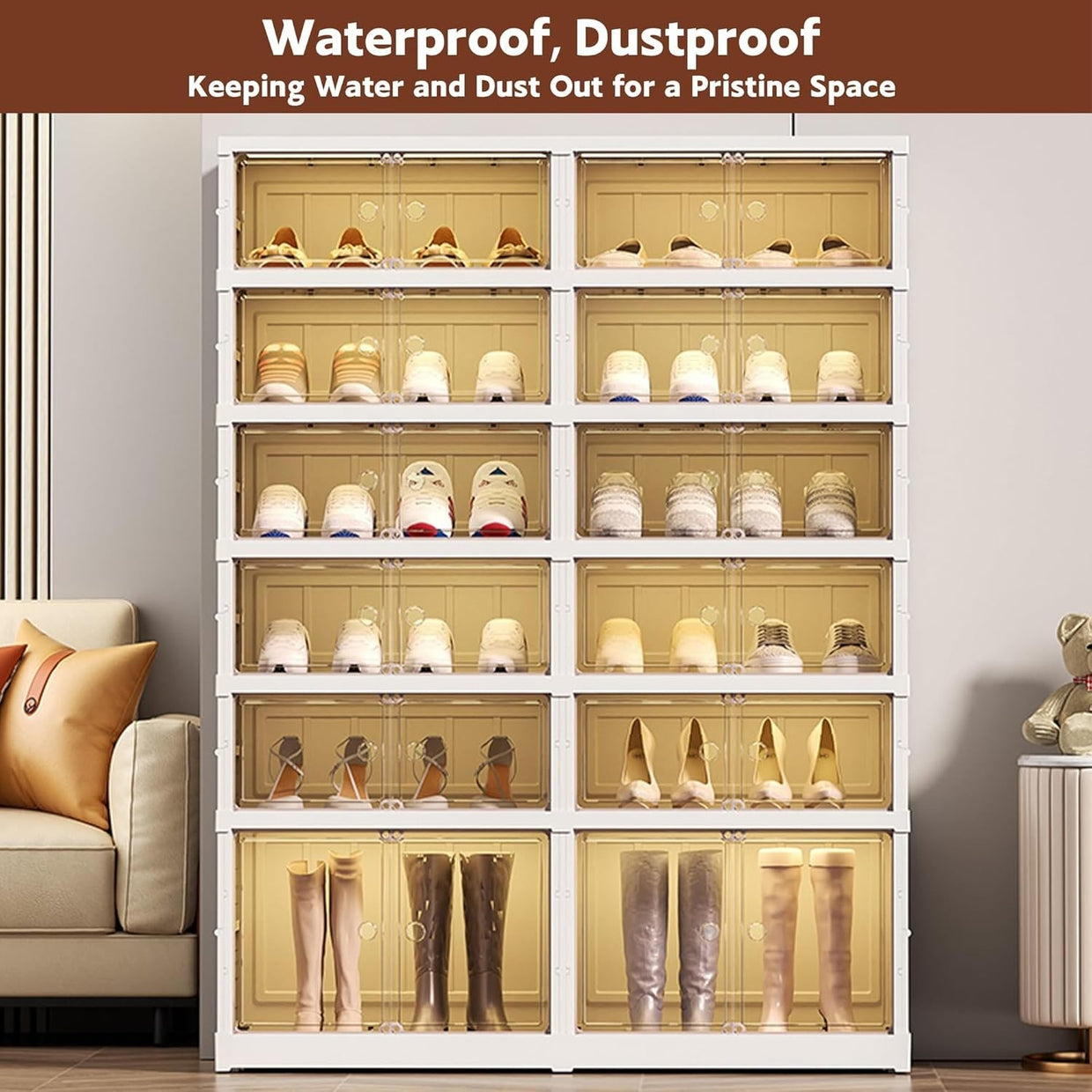 Foldable 9 Tier Shoe Storage Box on Wheels, Stackable, Holds 18 Pairs - Kwikley