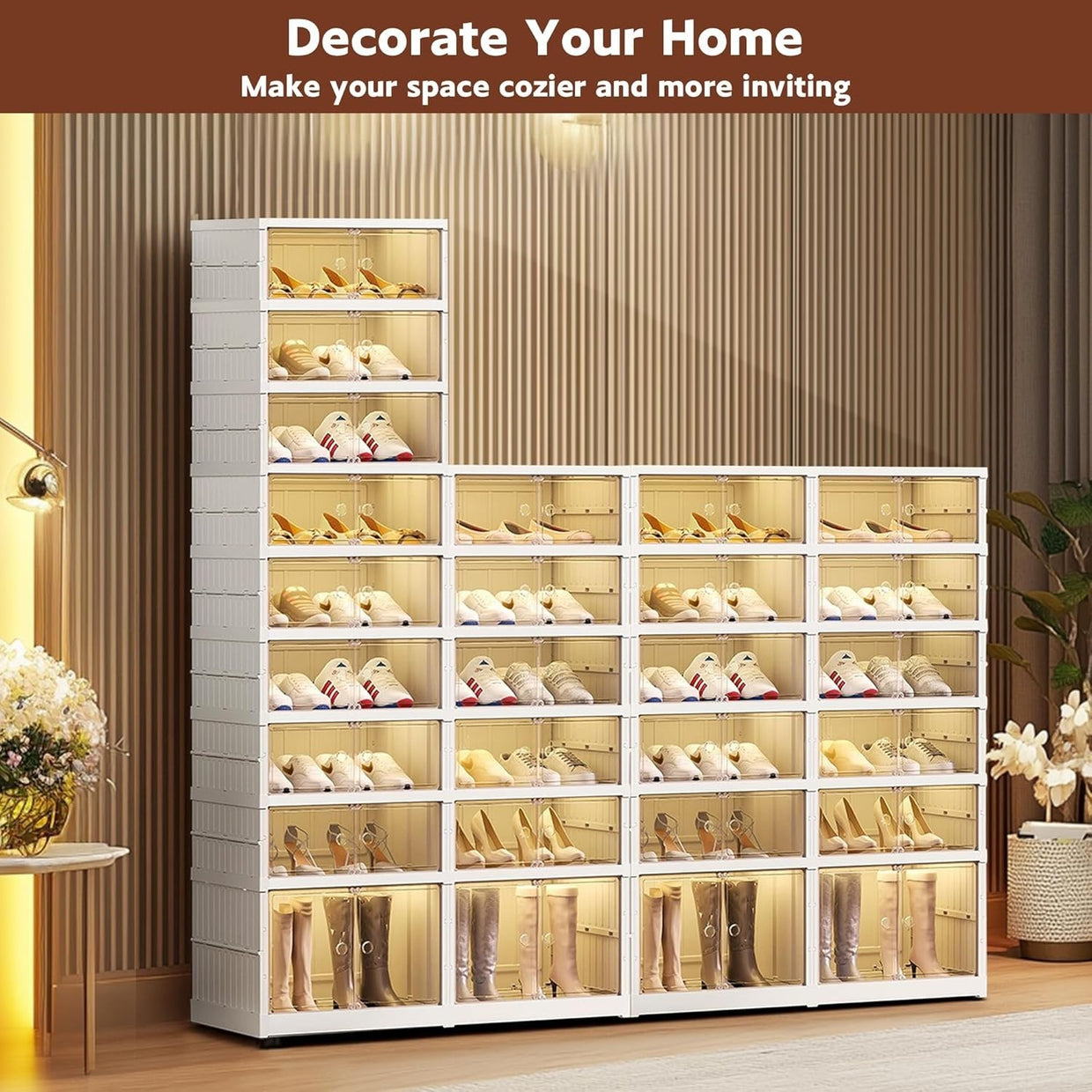 Foldable 9 Tier Shoe Storage Box on Wheels, Stackable, Holds 18 Pairs - Kwikley