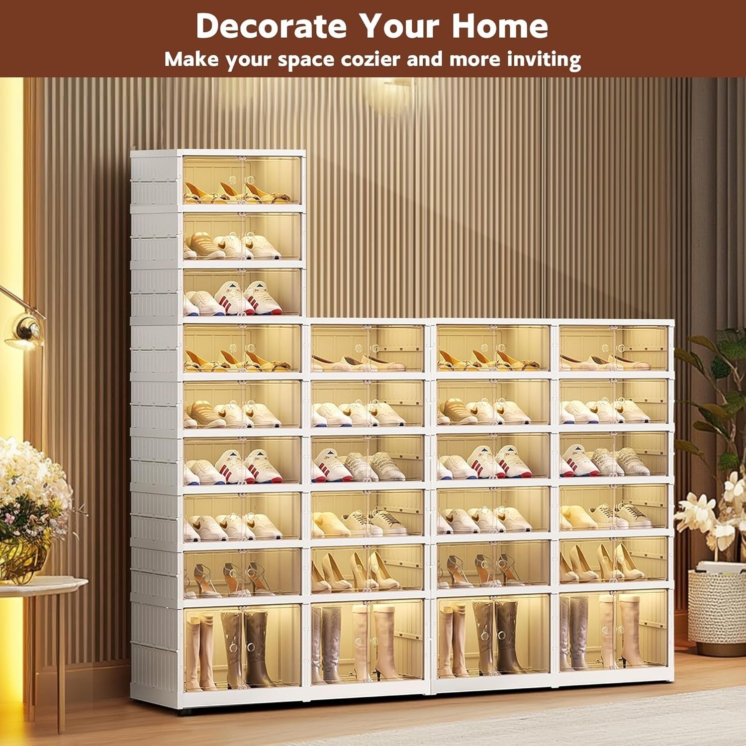 Foldable 9 Tier Shoe Storage Box on Wheels, Stackable, Holds 18 Pairs - Kwikley