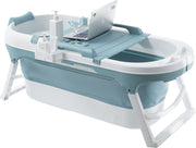 Foldable Adult Bathtub 138x64x54cm Blue Portable Spa Bath with Neck Pillow - Kwikley