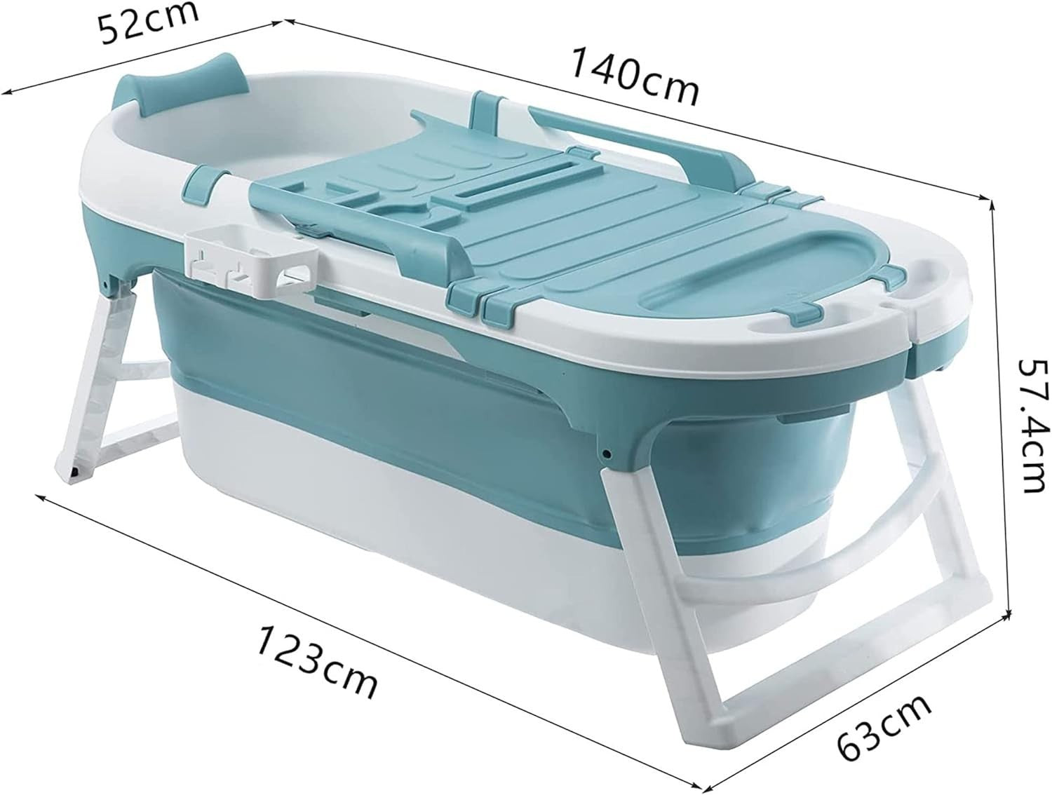 Foldable Adult Bathtub 138x64x54cm Blue Portable Spa Bath with Neck Pillow - Kwikley