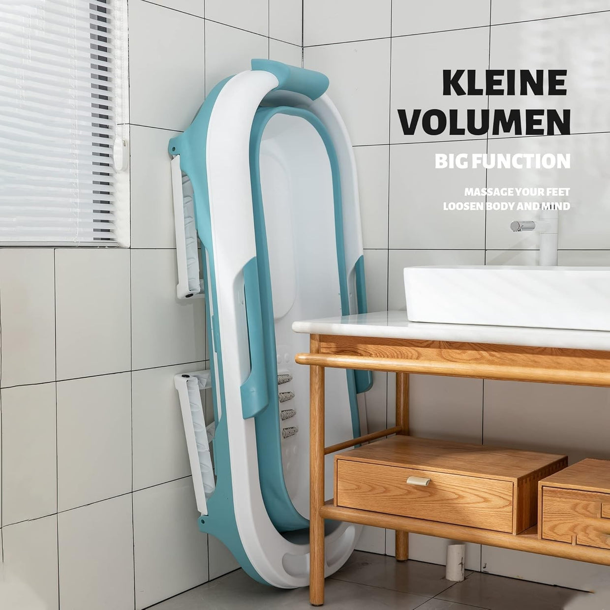 Foldable Adult Bathtub 138x64x54cm Blue Portable Spa Bath with Neck Pillow - Kwikley