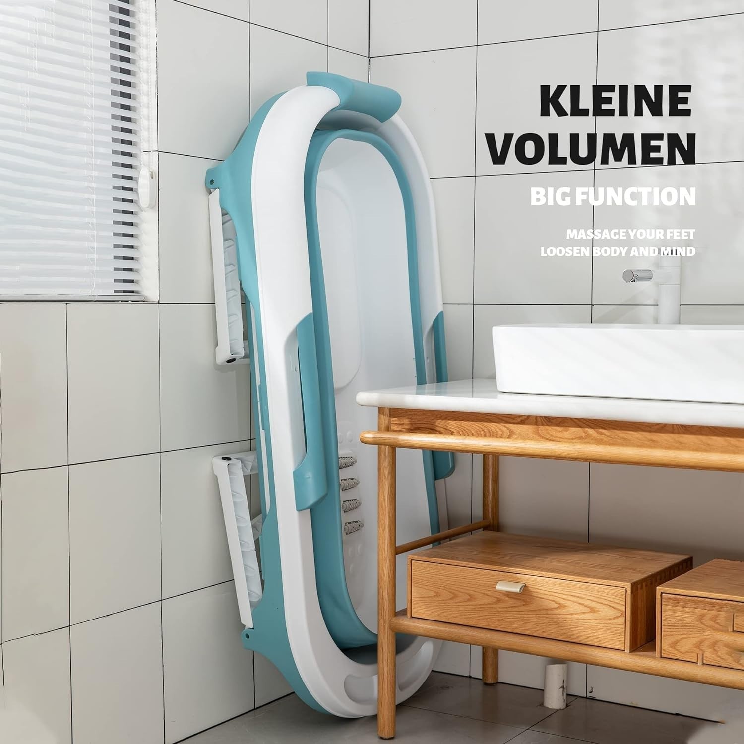 Foldable Adult Bathtub 138x64x54cm Blue Portable Spa Bath with Neck Pillow - Kwikley