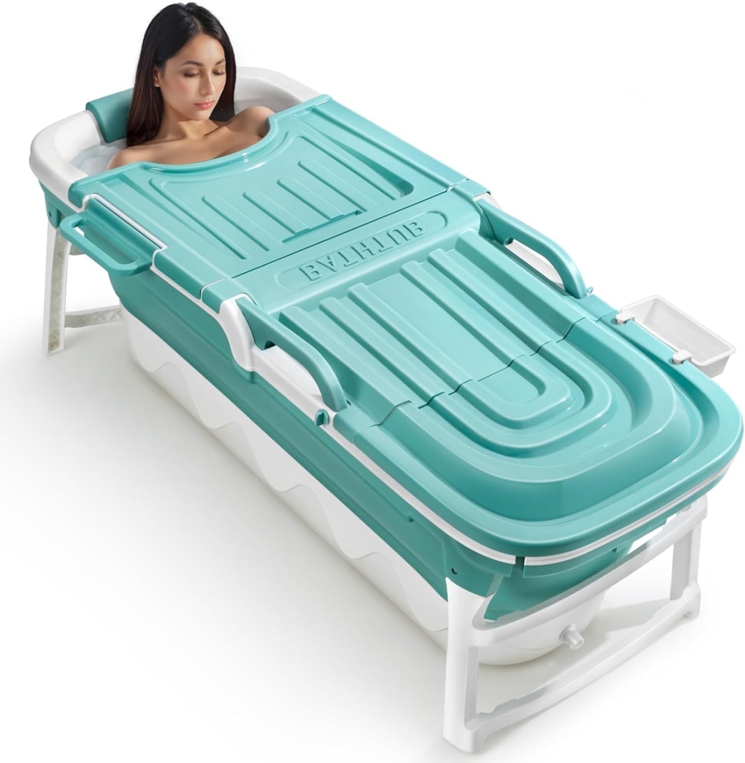 Foldable Adult Bathtub 152x62x54cm Portable Spa Bath with Cover – Green - Kwikley