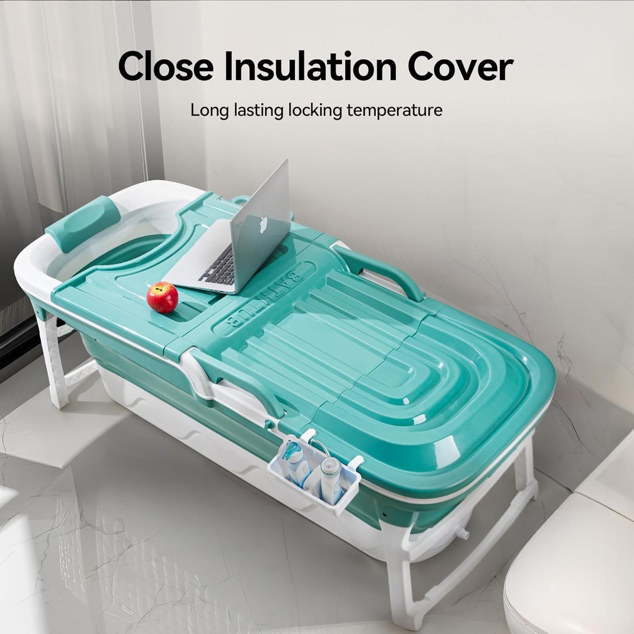 Foldable Adult Bathtub 152x62x54cm Portable Spa Bath with Cover – Green - Kwikley