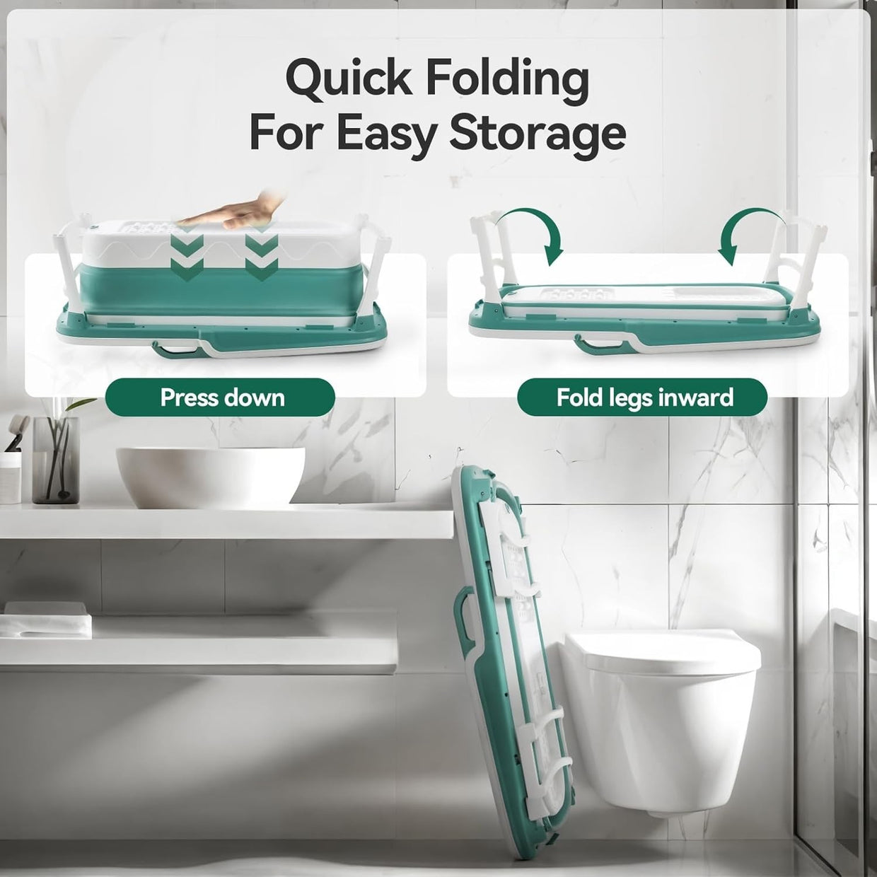 Foldable Adult Bathtub 152x62x54cm Portable Spa Bath with Cover – Green - Kwikley