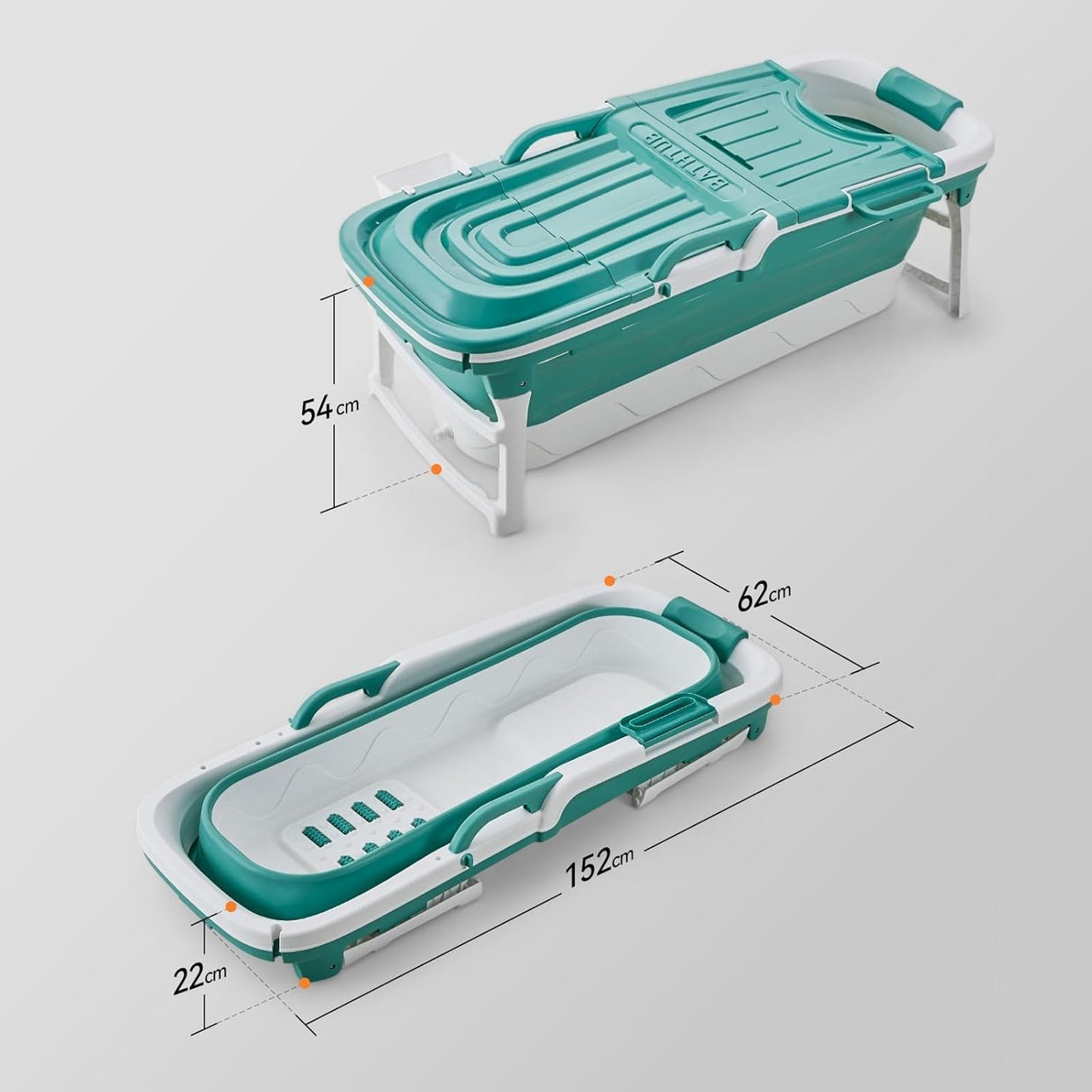 Foldable Adult Bathtub 152x62x54cm Portable Spa Bath with Cover – Green - Kwikley
