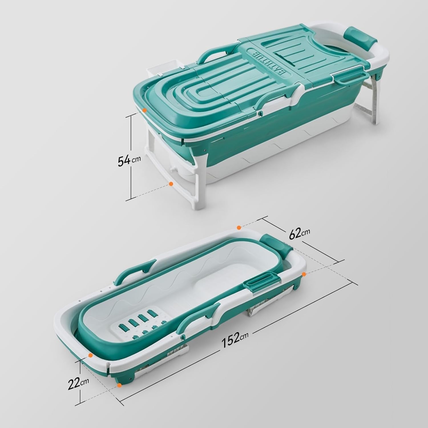 Foldable Adult Bathtub 152x62x54cm Portable Spa Bath with Cover – Green - Kwikley