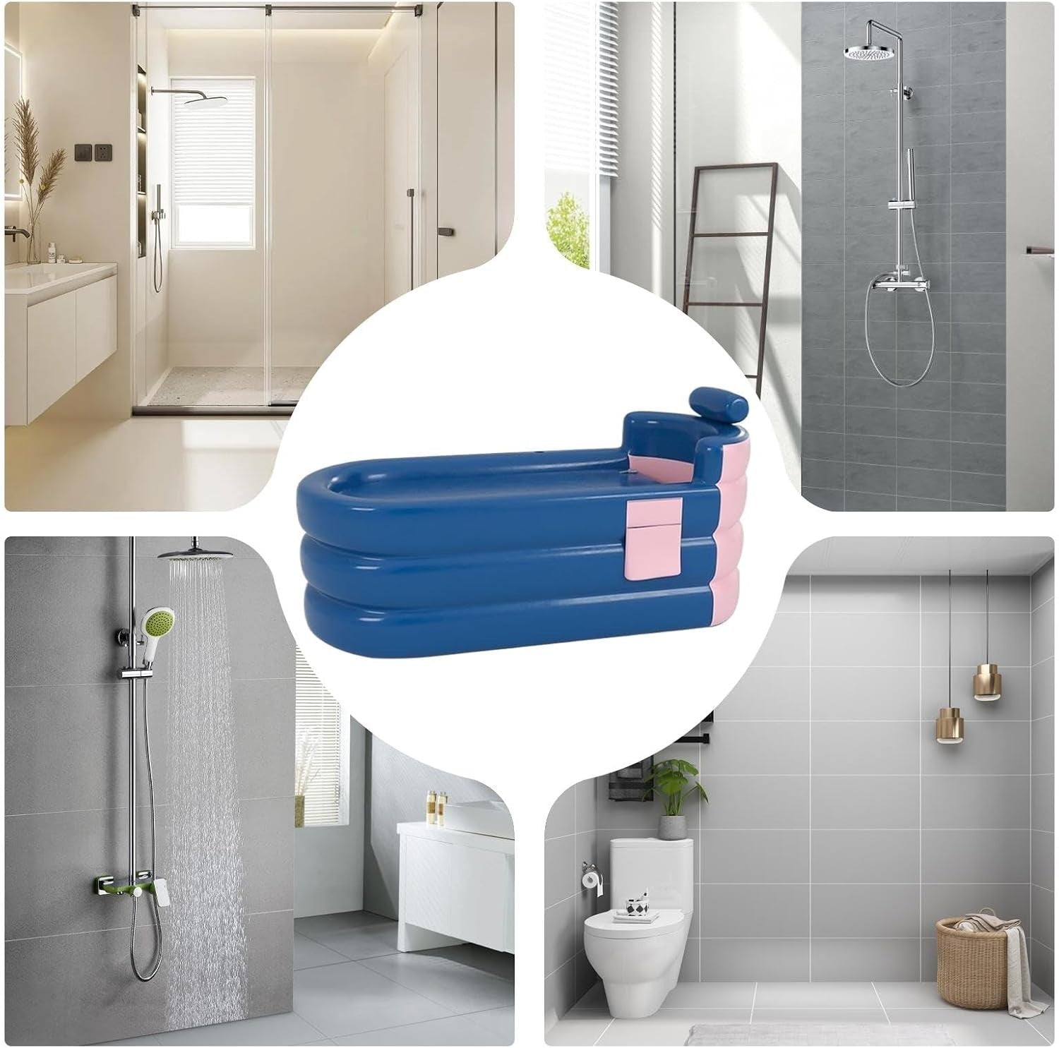 Foldable Adult Bathtub Hot Water Spa Tub with Headrest & Storage Pocket - Kwikley