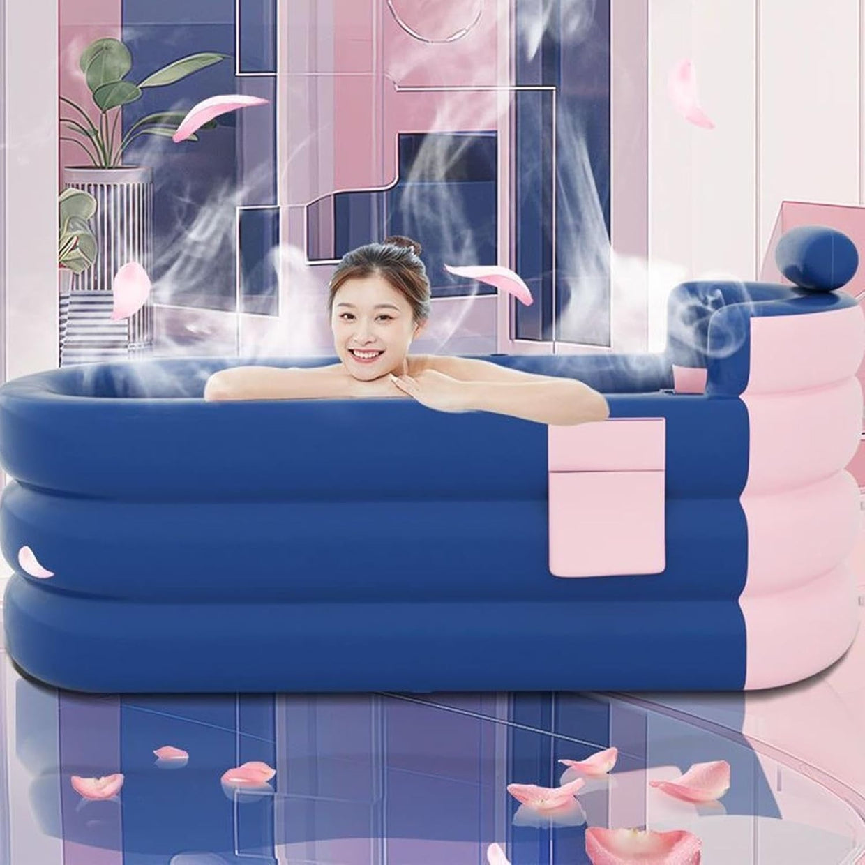 Foldable Adult Bathtub Hot Water Spa Tub with Headrest & Storage Pocket - Kwikley
