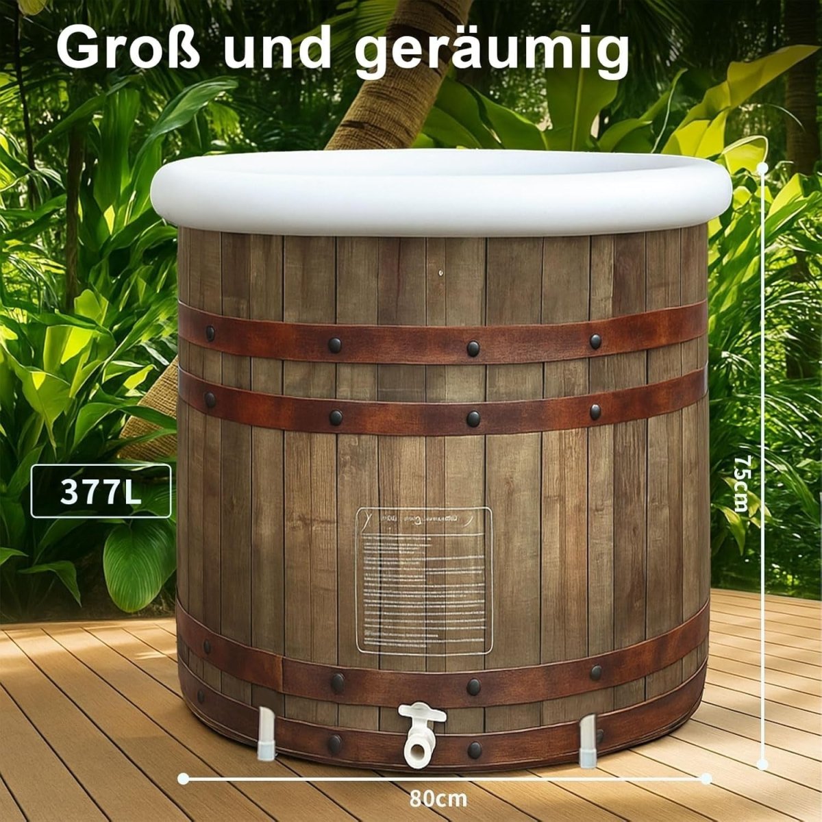 Foldable Adult Ice Bath Tub 377L Inflatable Cold Water Therapy Spa 80cm - Kwikley