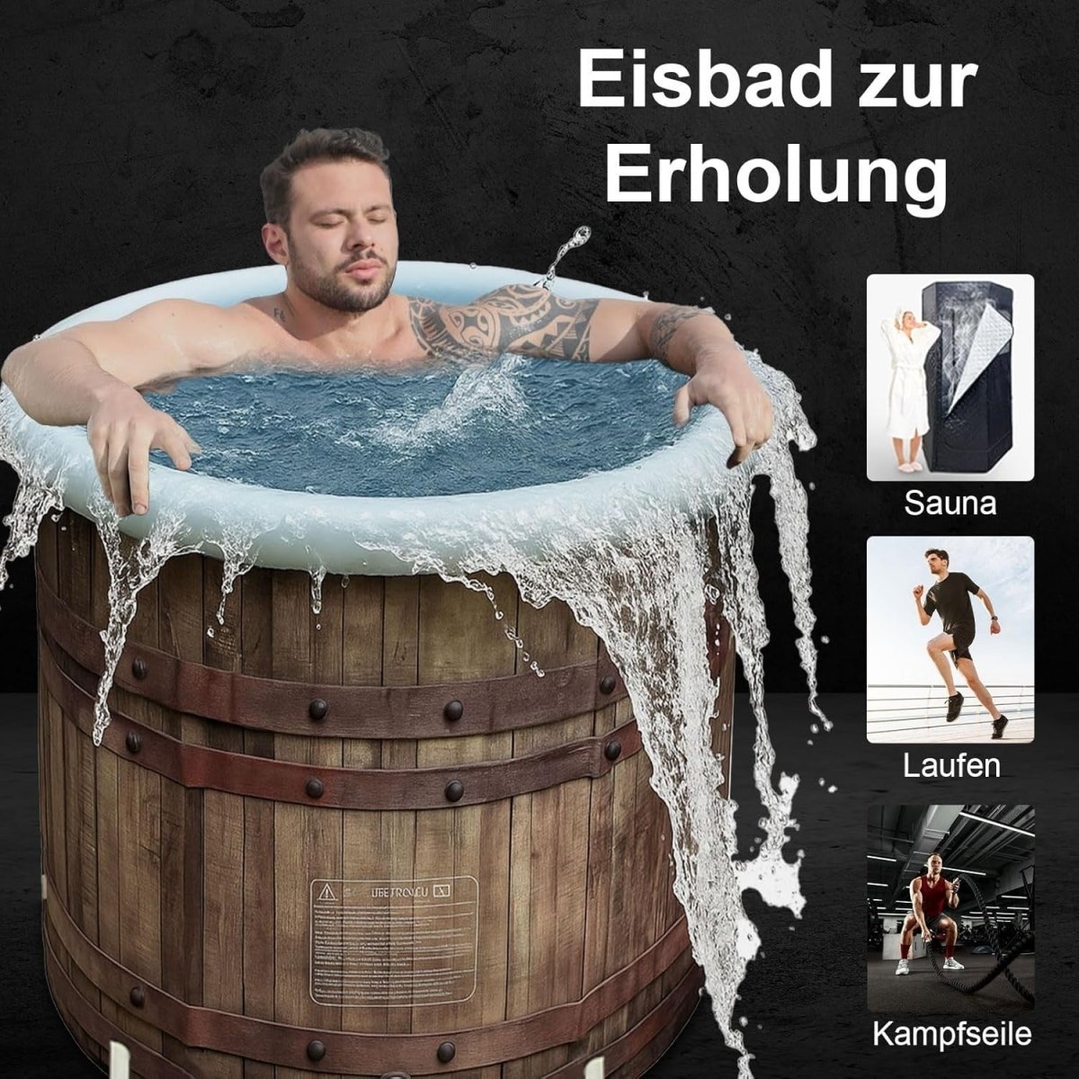 Foldable Adult Ice Bath Tub 377L Inflatable Cold Water Therapy Spa 80cm - Kwikley